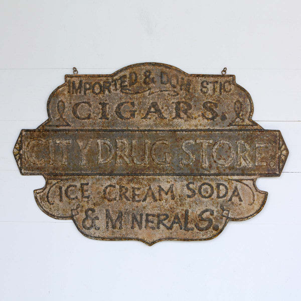 Embossed Metal Drug Store Sign