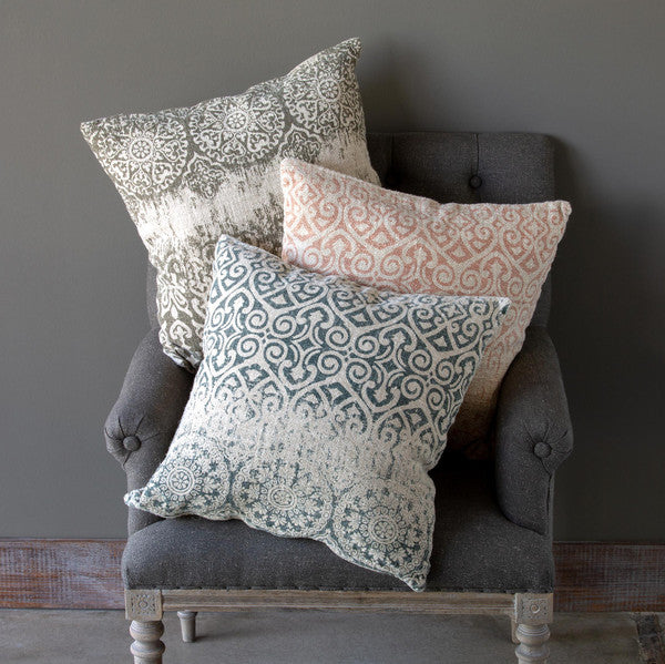 Vintage Printed Linen Pillow, Faded Coral