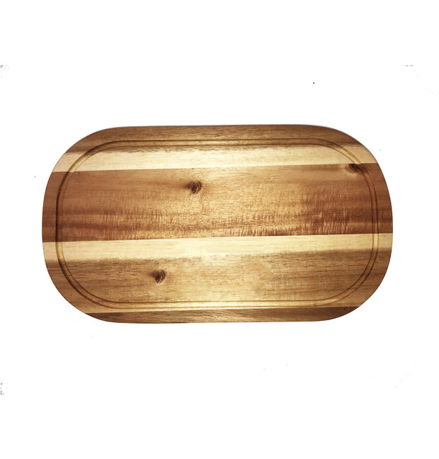 Zavis Green Acacia Wood Serving Rounded Cutting Board With Juice Groove 20" X 11" | Dishwasher Safe